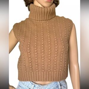 Zara Tan Cable Knit Turtleneck Sweater with back zipper